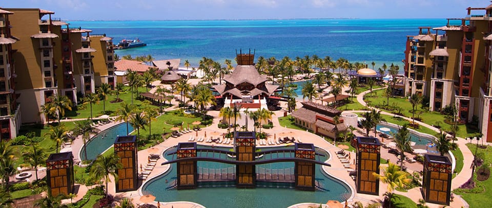 the oceanfront Villa del Palmar resort, with Isla Mujeres in the distance