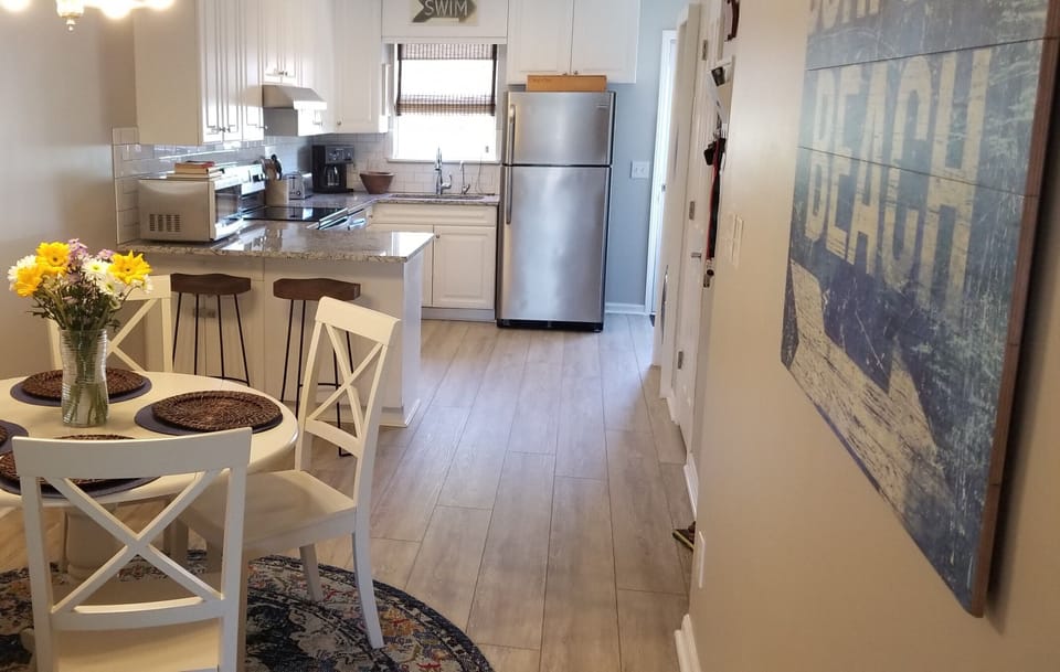 Dining area looking into the kitchen