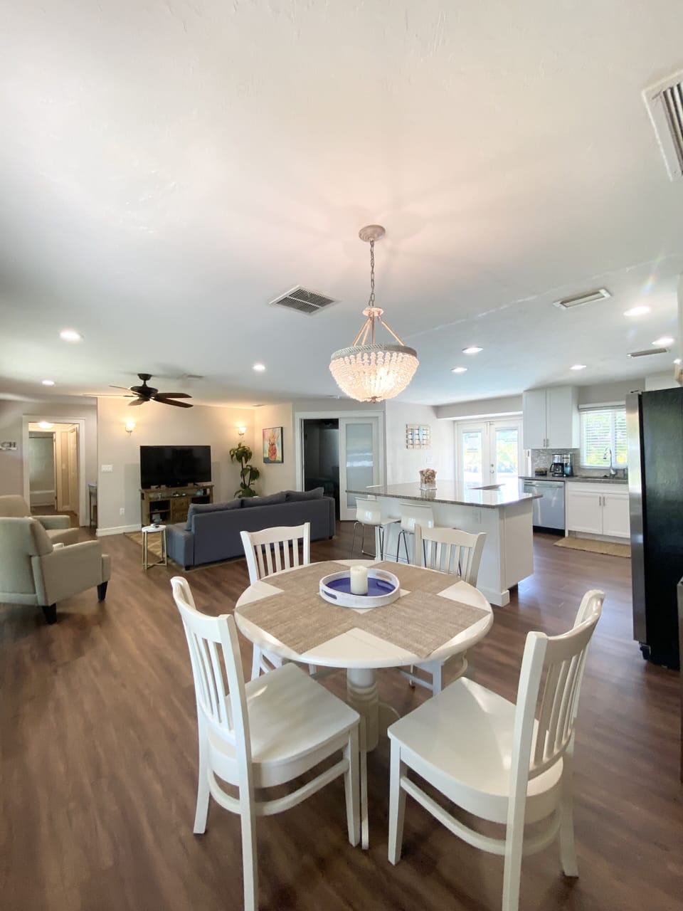 Spacious open floor plan , large French doors leading to pool with safety locks
