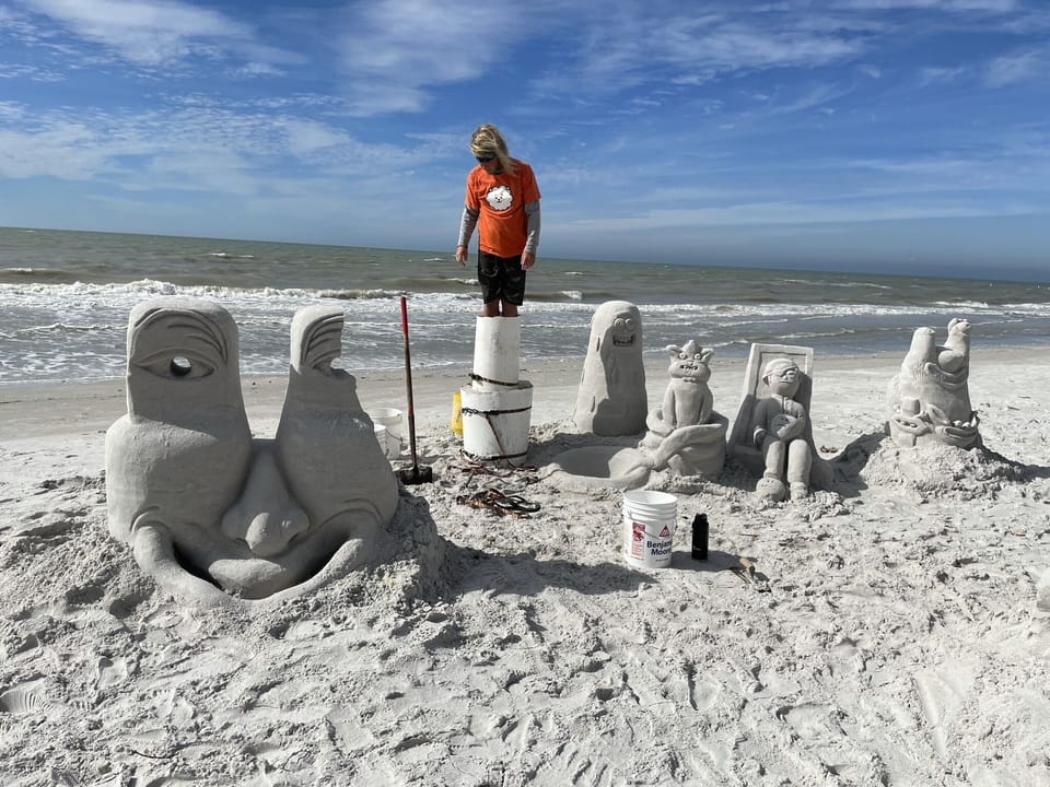You'll find many sand sculptures along the beach