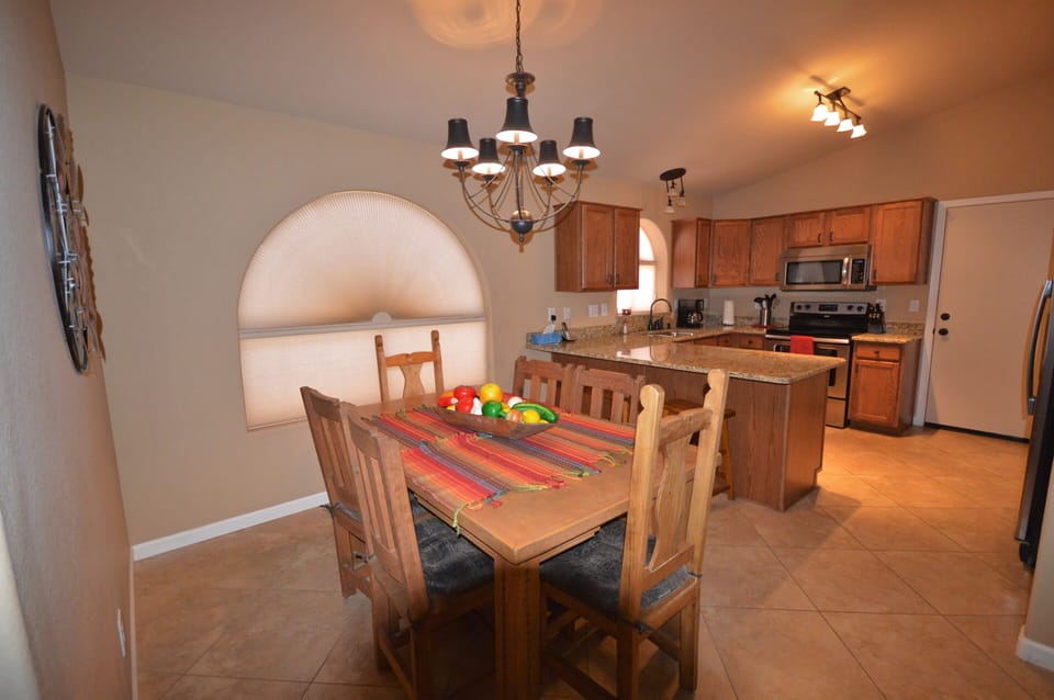 Open dining and kitchen