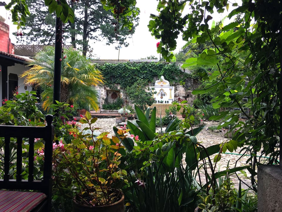 Rooms of this historic house open to the garden courtyard.