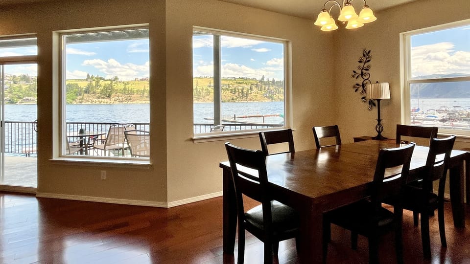 Dining room table with chairs and benches