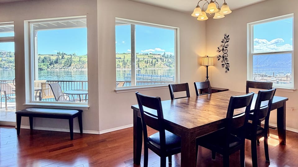 Dining room table with chairs and benches