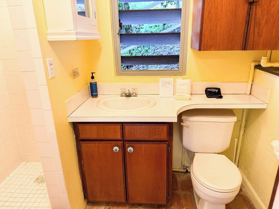 The ensuite bathroom for the poolside bedroom
