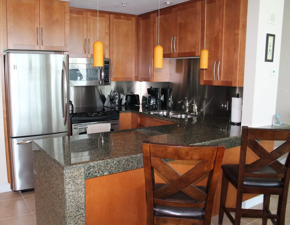 Kitchen with granite countertops