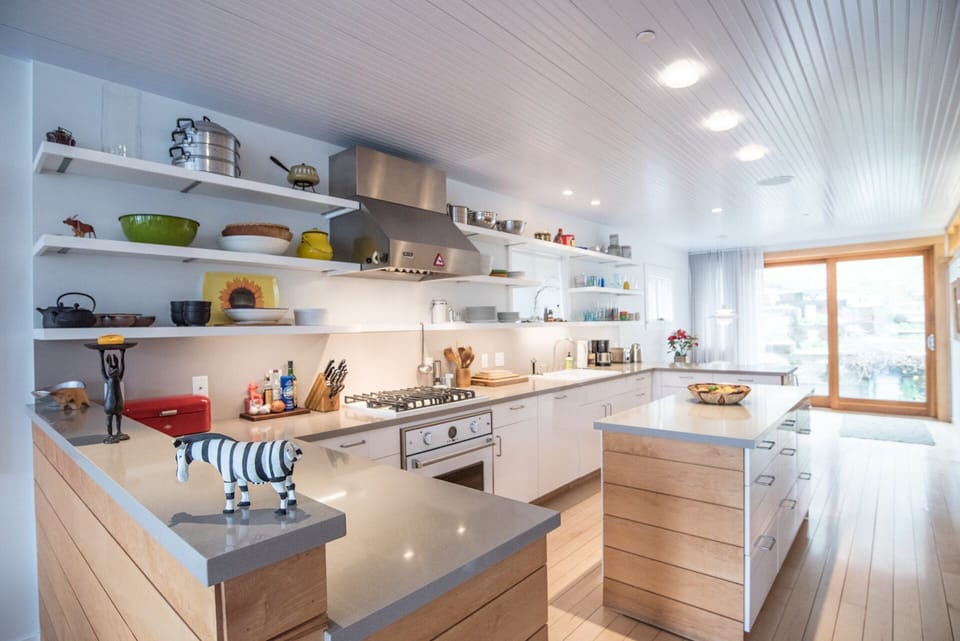 A six-burner gas stove, and everything else you'll need within easy reach 