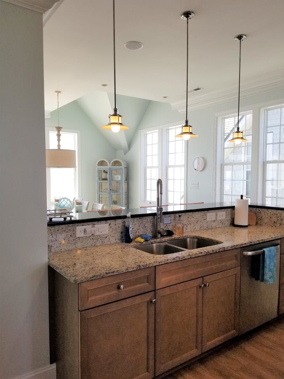 One of the islands; 4 barstools on the other side