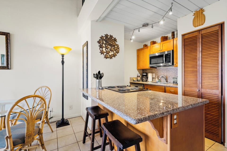 kitchen bar seating and dining area