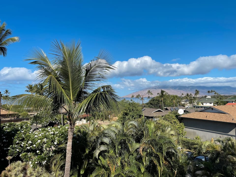 View of ocean and mountains from lanai at 2 bedroom unit