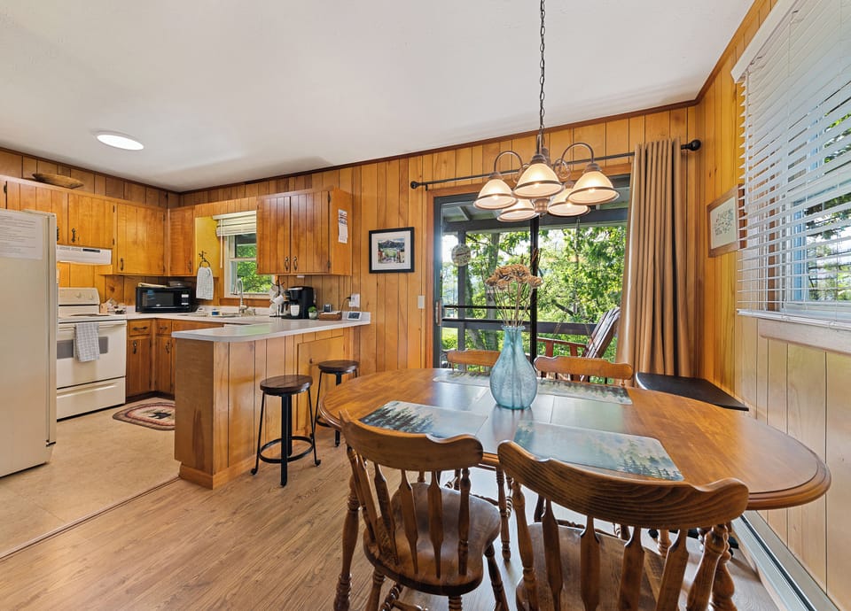 Dining area with great view of outdoors.