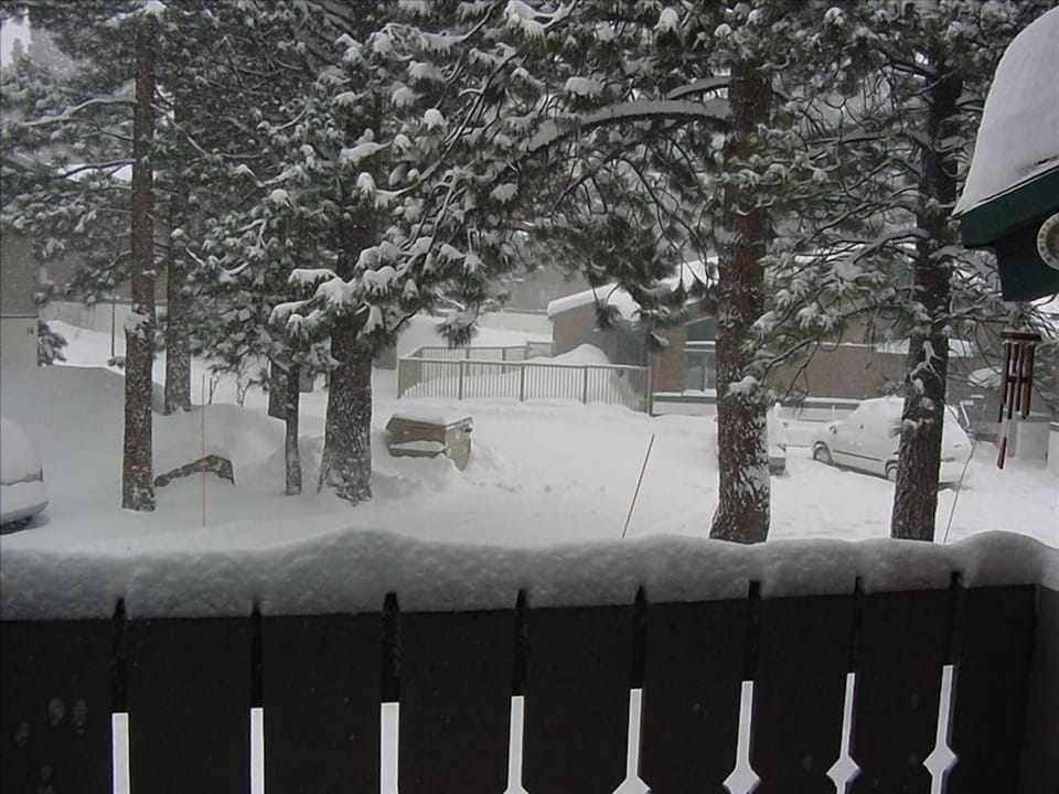 Our balcony view overlooking the pool house.