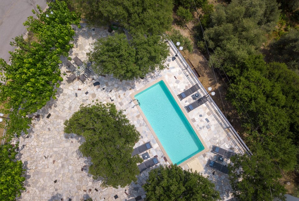 An aspect of the pool terrace from above!