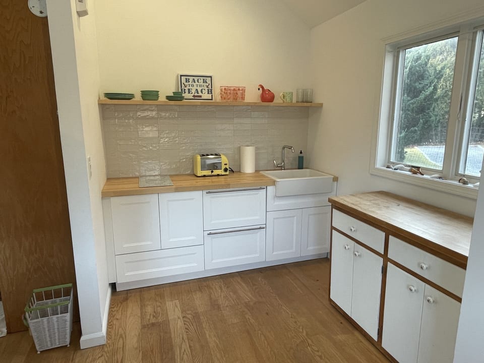2nd house kitchen, w/ 2-drawer fridge/freezer, convection oven, 2 burners
