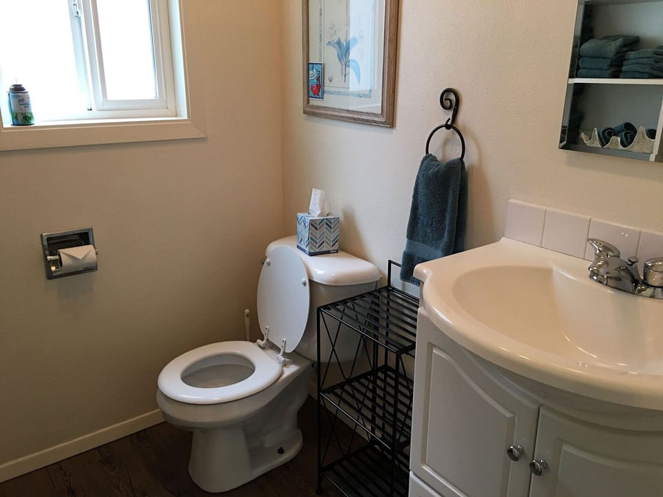 The bathroom.