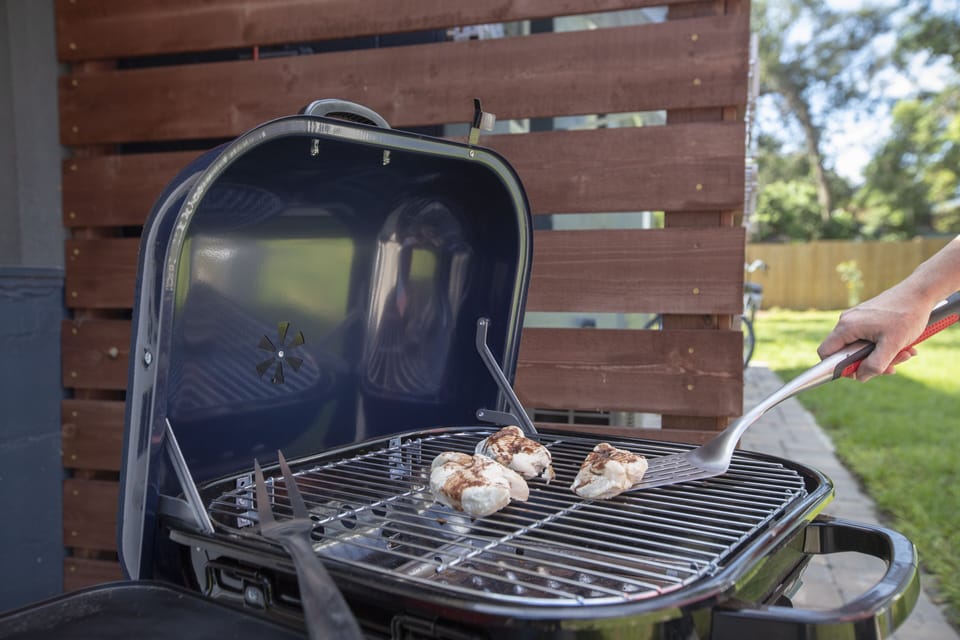 Charcoal grill available for use