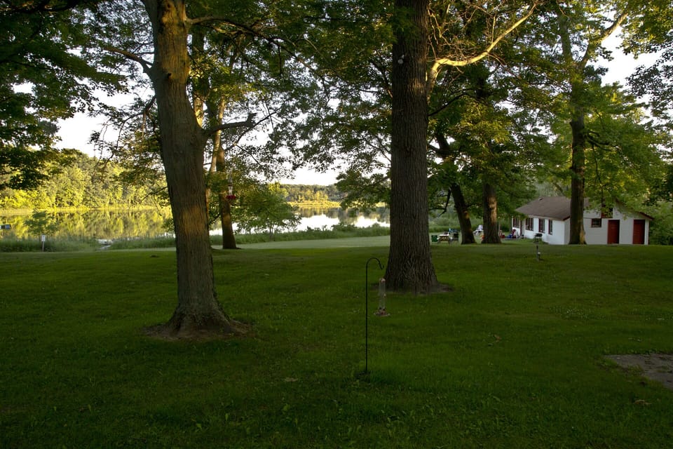 A view of the lakefront with the Creekside Cottage in the background