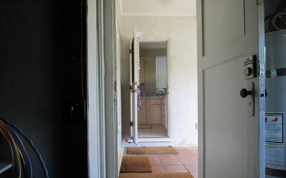 Looking outside of garage