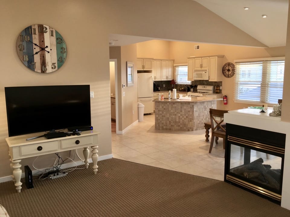 Great room flows right into kitchen and dining area.
