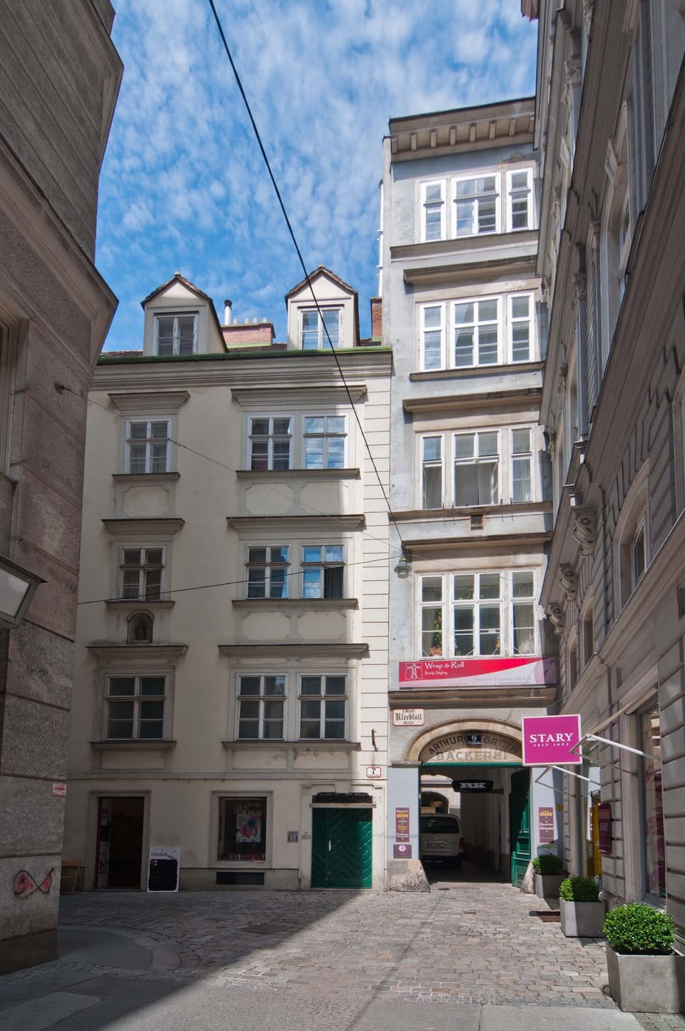 Back entrance of our building, from the Kleeblattgasse