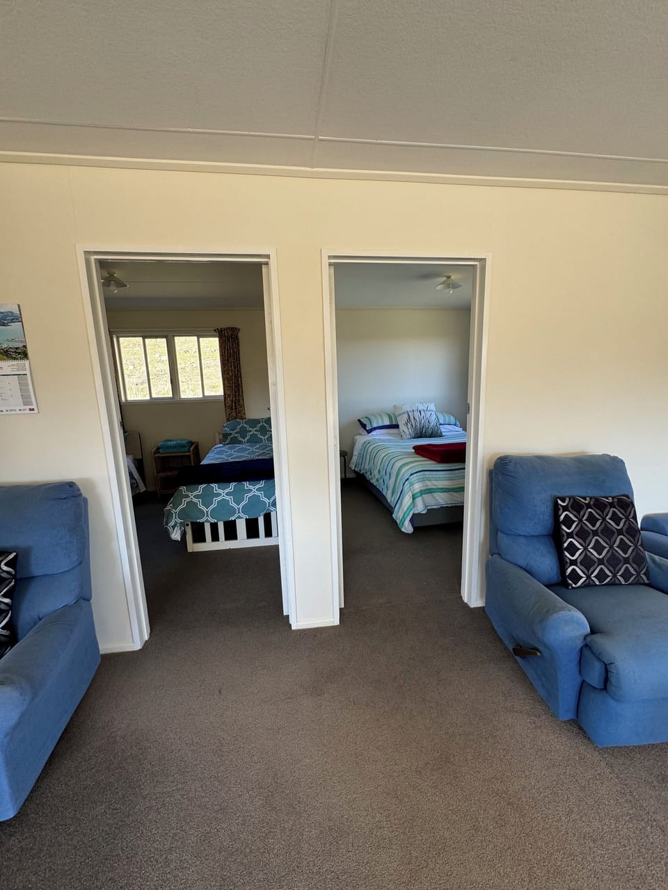 Queen bedroom plus two singles in the room next door.