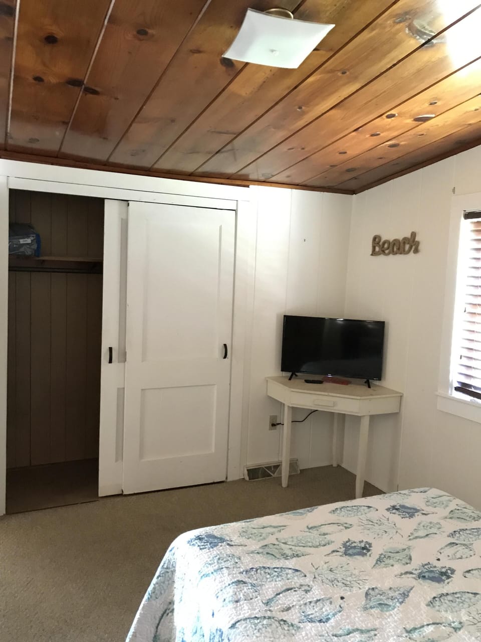 Smart TV (antenna for local channels only on living room TV).  Huge closet!