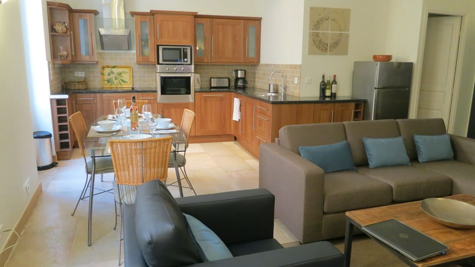 Living, dining, kitchen area
