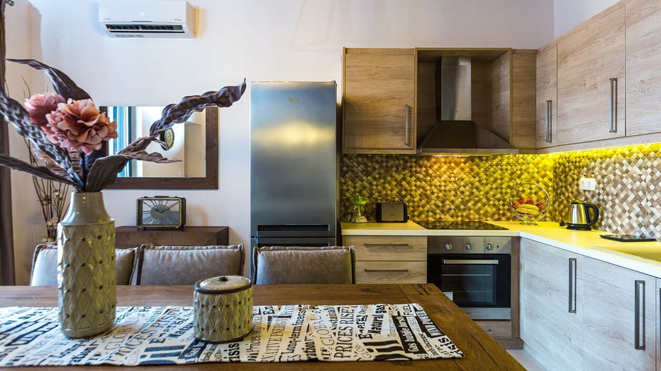 Indoor dining area and kitchen