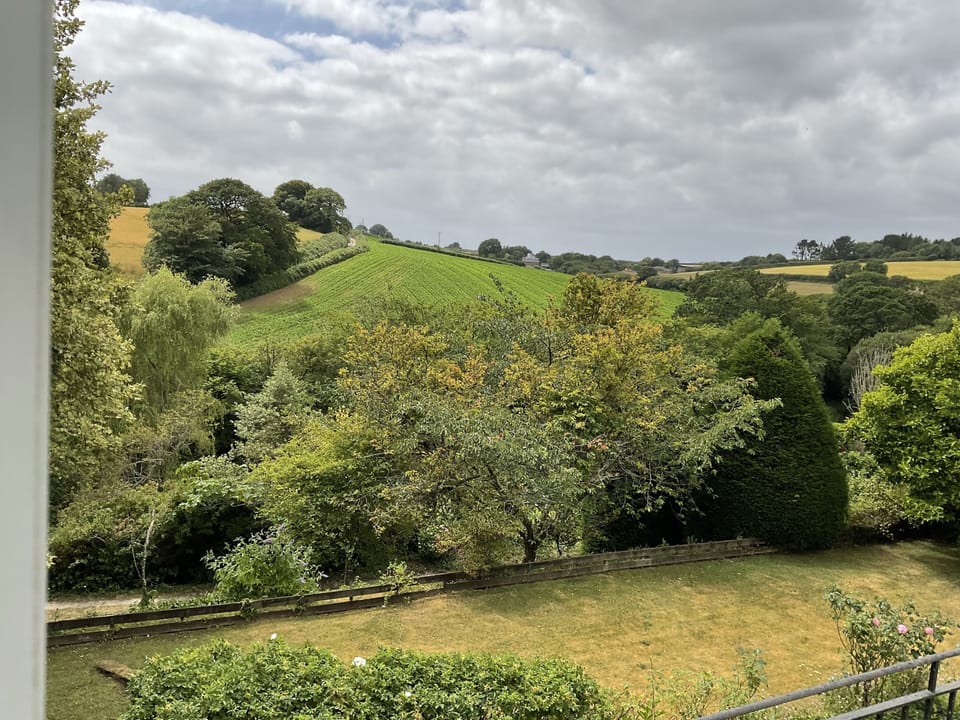 view over front lawn and open country from main bedroom