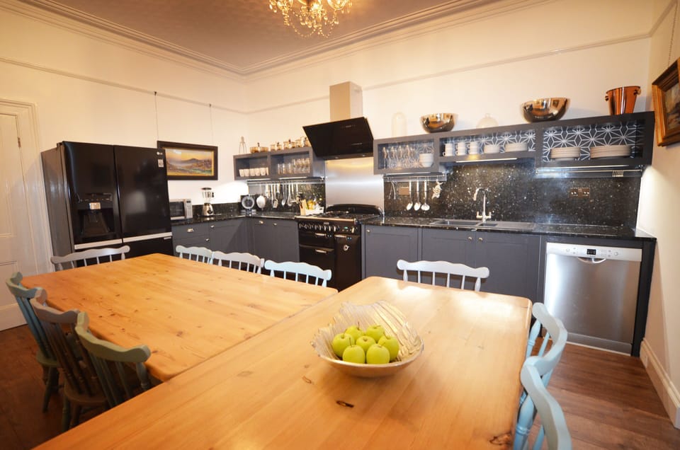 Fully fitted kitchen with seating area for 12 people