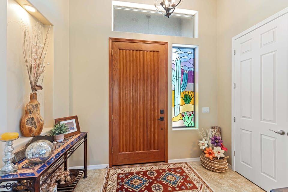front entrance wieth southwest stain glass panel
