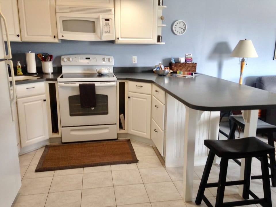 Kitchen with all the amenities, including coffee and tea.