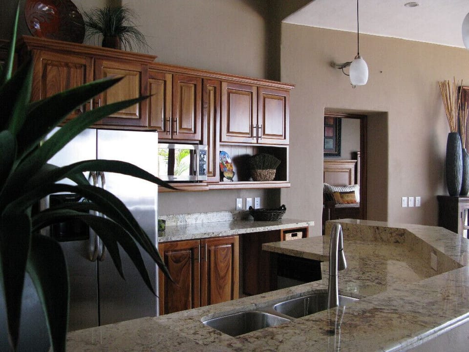 A cook's dream with stainless appliances, gas cooktop and granite countertops.