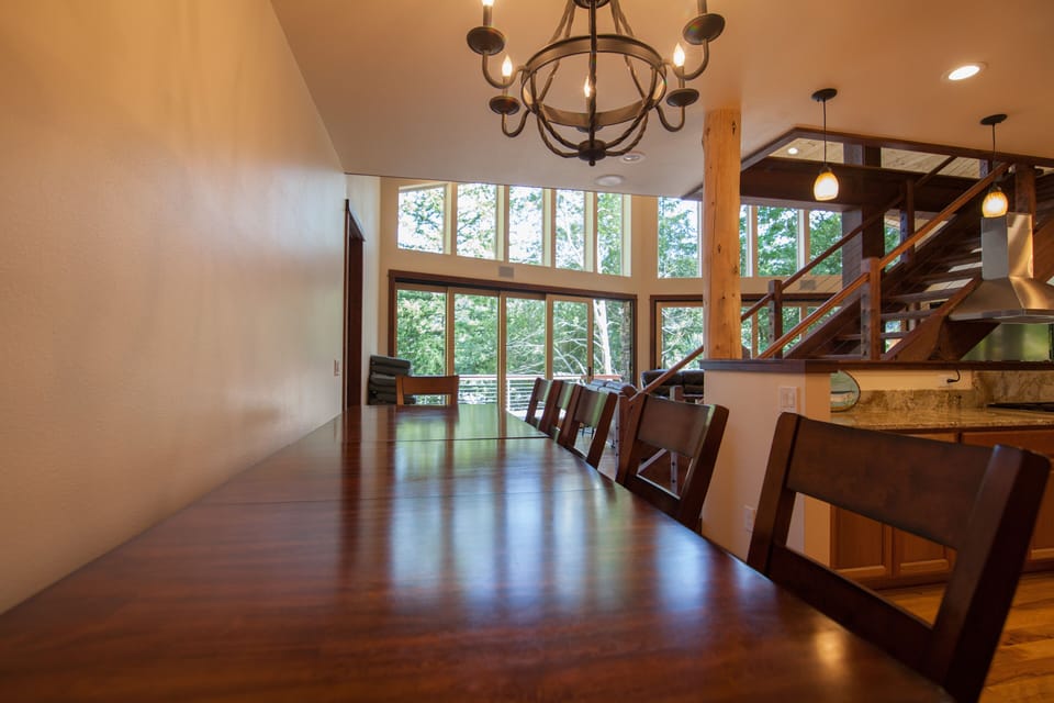 The dining room table on the main floor.