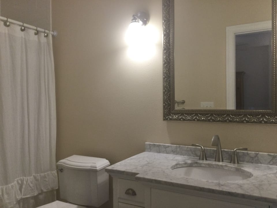 Master bathroom with combo tub and shower.
