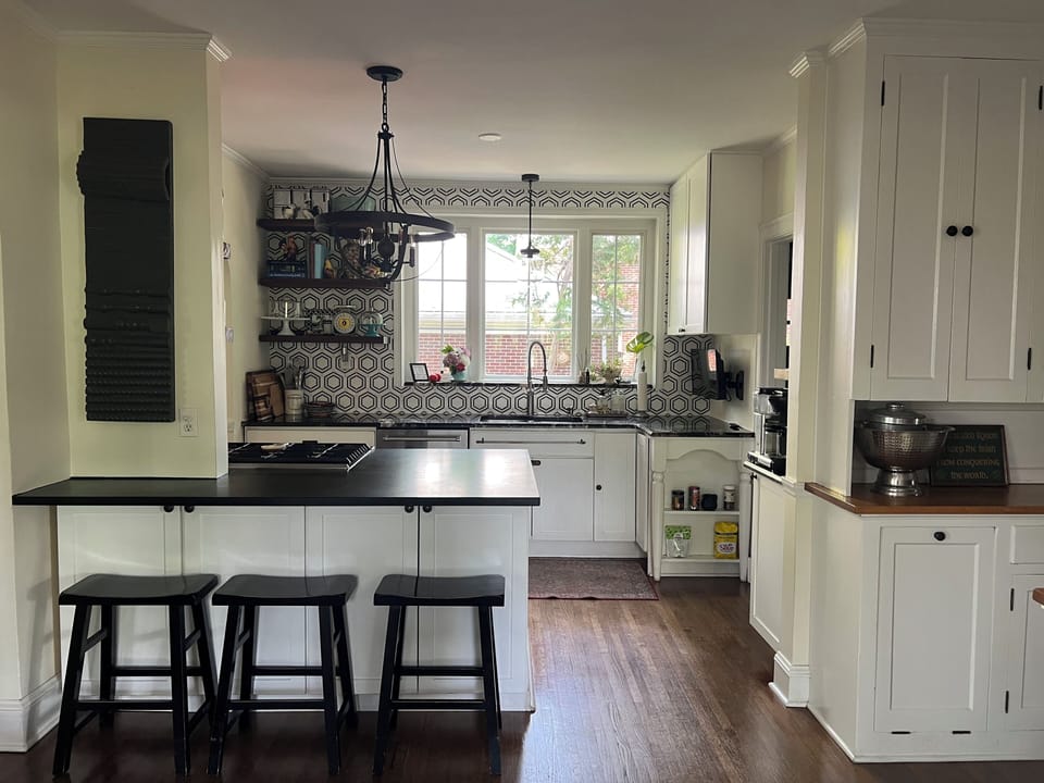 View of kitchen from dining room