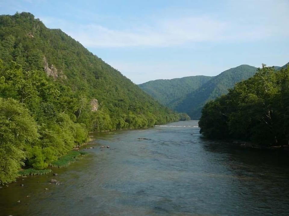 The French Broad at the bridge in downtown Hot Springs, NC., 2 miles upstream.