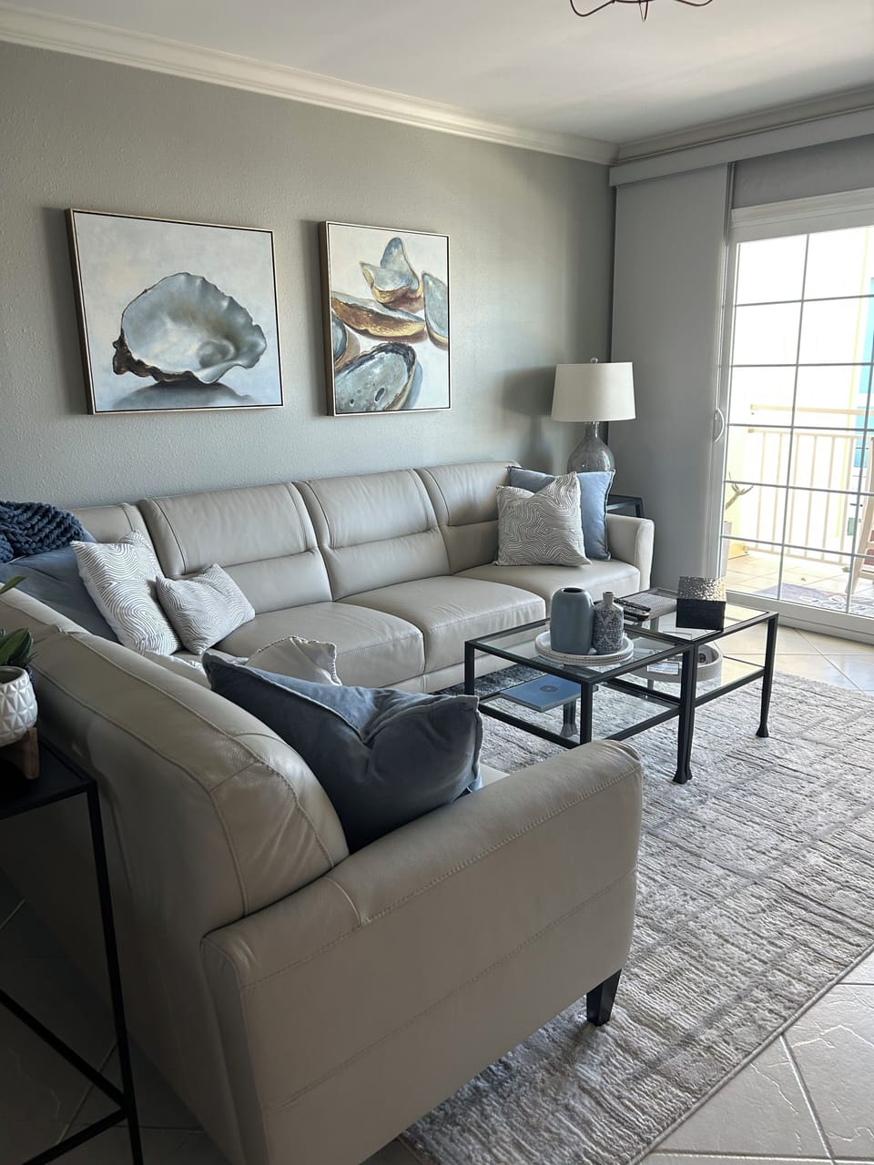 Living room, leather sectional sofa