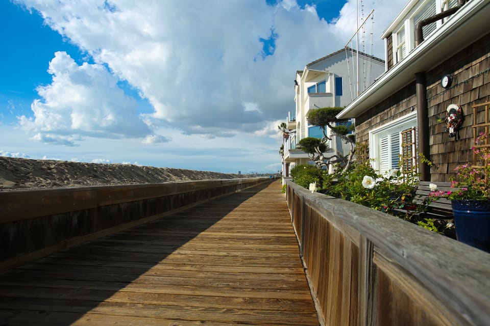 Classic wood boardwalk great for strolls and bike rides on the ocean side.