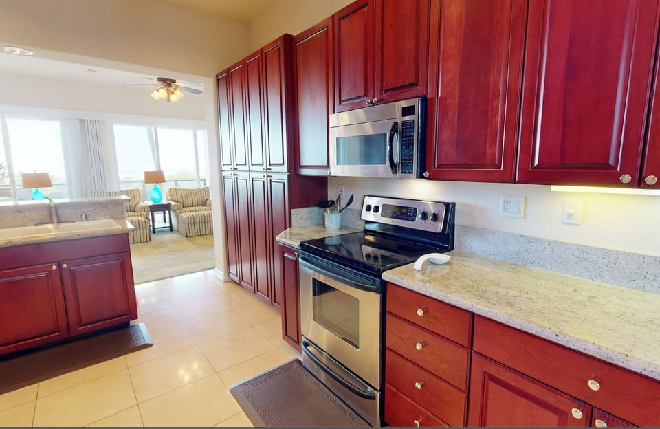 Prepare delicious island inspired meals in the spacious kitchen