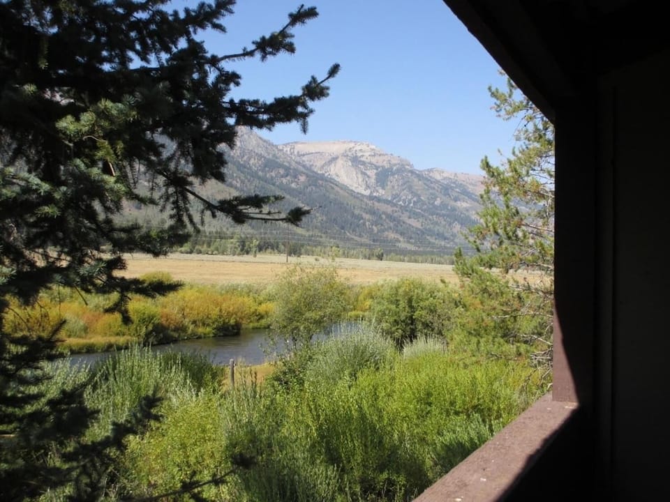 Views from the porch to Fish Creek, open ranch land and the mountain range