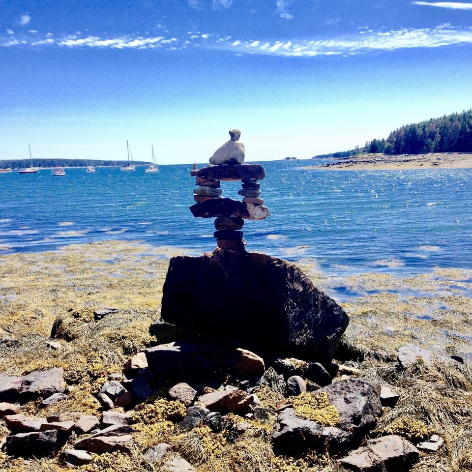 A Maine sandcastle: A stone carin in Winter Harbor