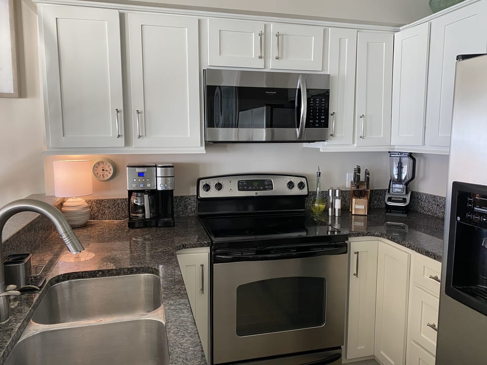 Fully stocked kitchen.