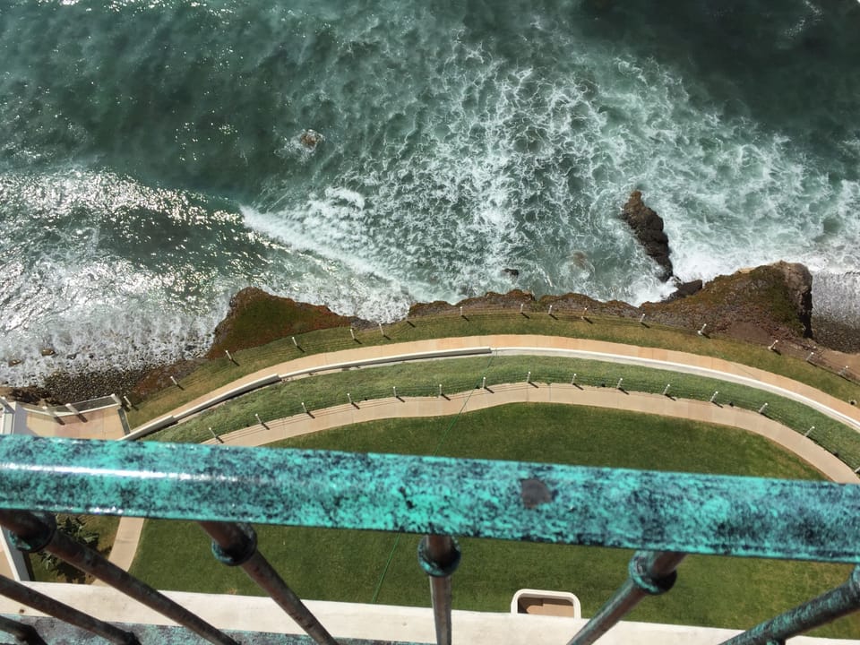 must walk up to railing to even see land!