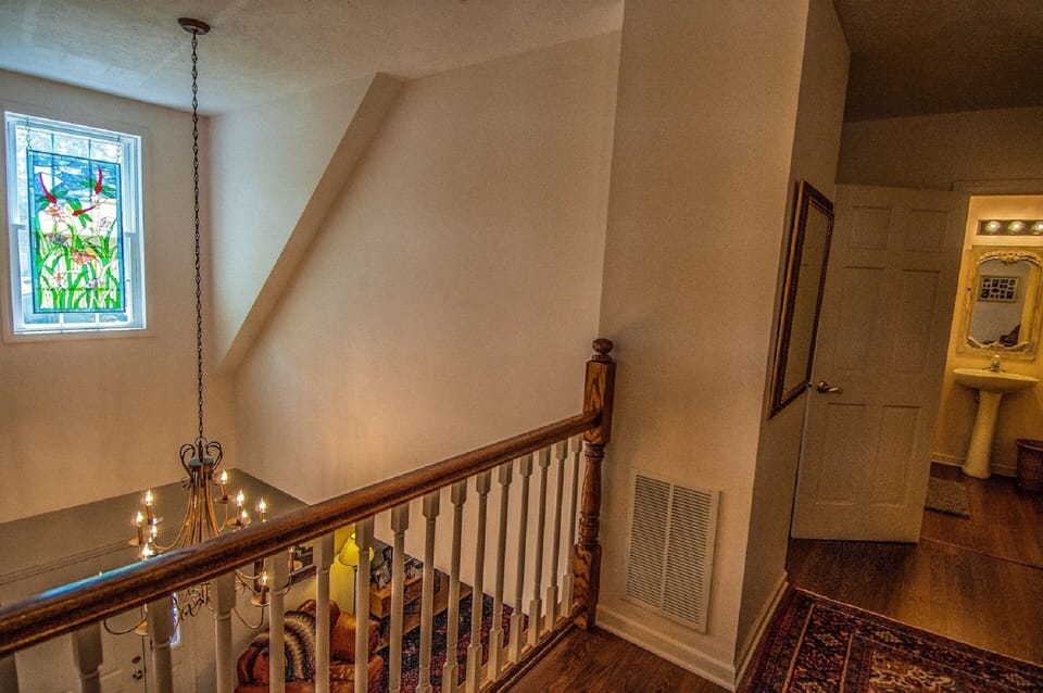 view from l;anding at top of stairs