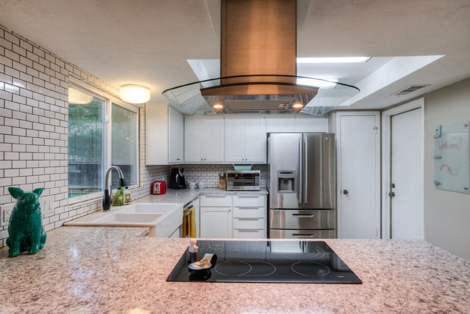 The kitchen has everything you need to prepare a meal but the food!