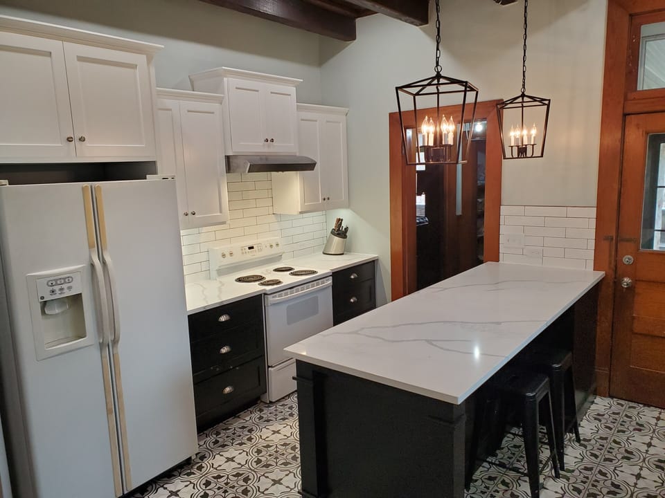 Kitchen and island