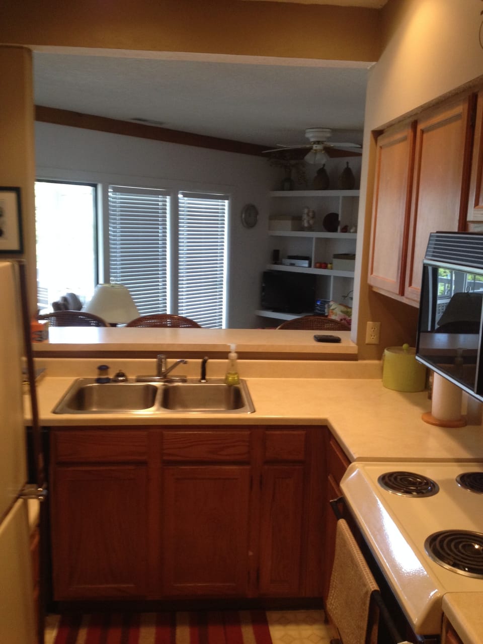 Looking from the kitchen into the living room area.