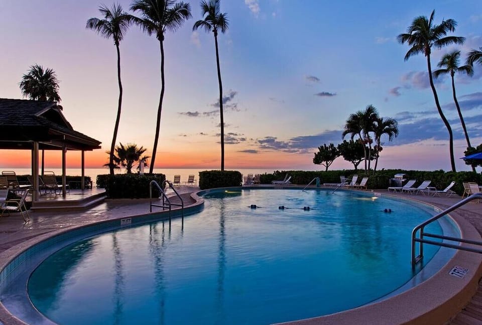 Spectacular sunsets over the Gulf from the balcony, courtyard and pool