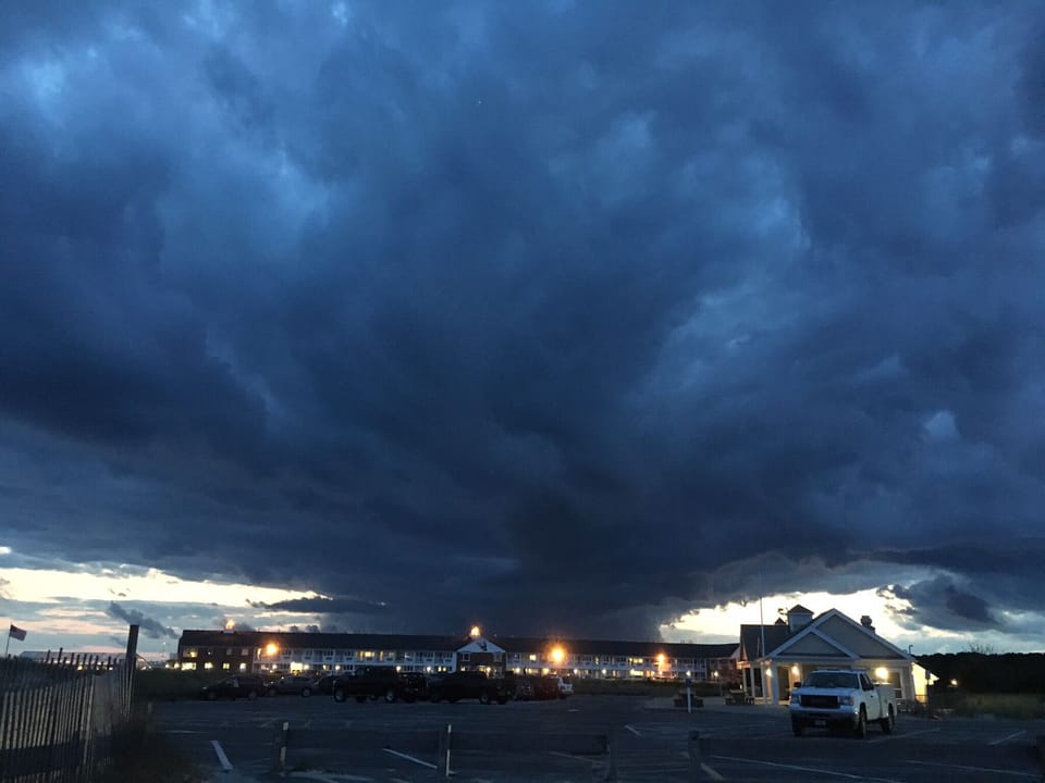 Night sky over the burger shack at Bass River beach